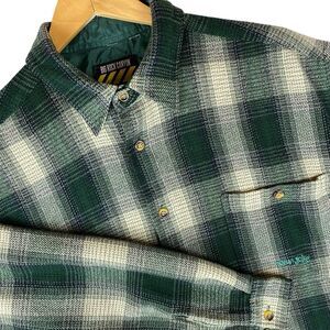 Big Rock Canyon Mens XL Green Plaid Flannel Shirt 100% Cotton Outdoor Workwear
